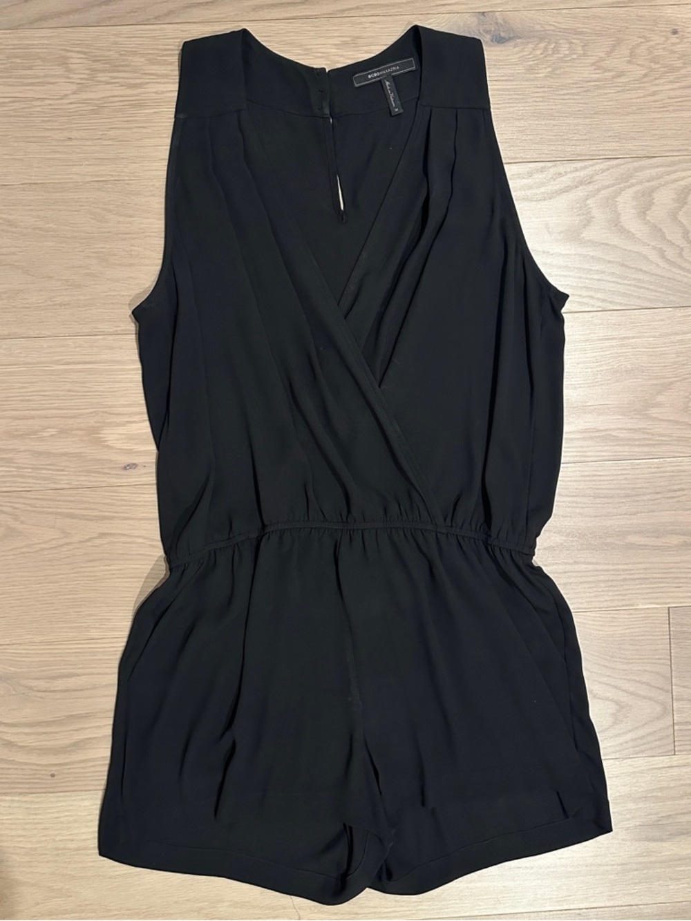 BCBGMaxazria Black Sleeveless Romper with V-Neck